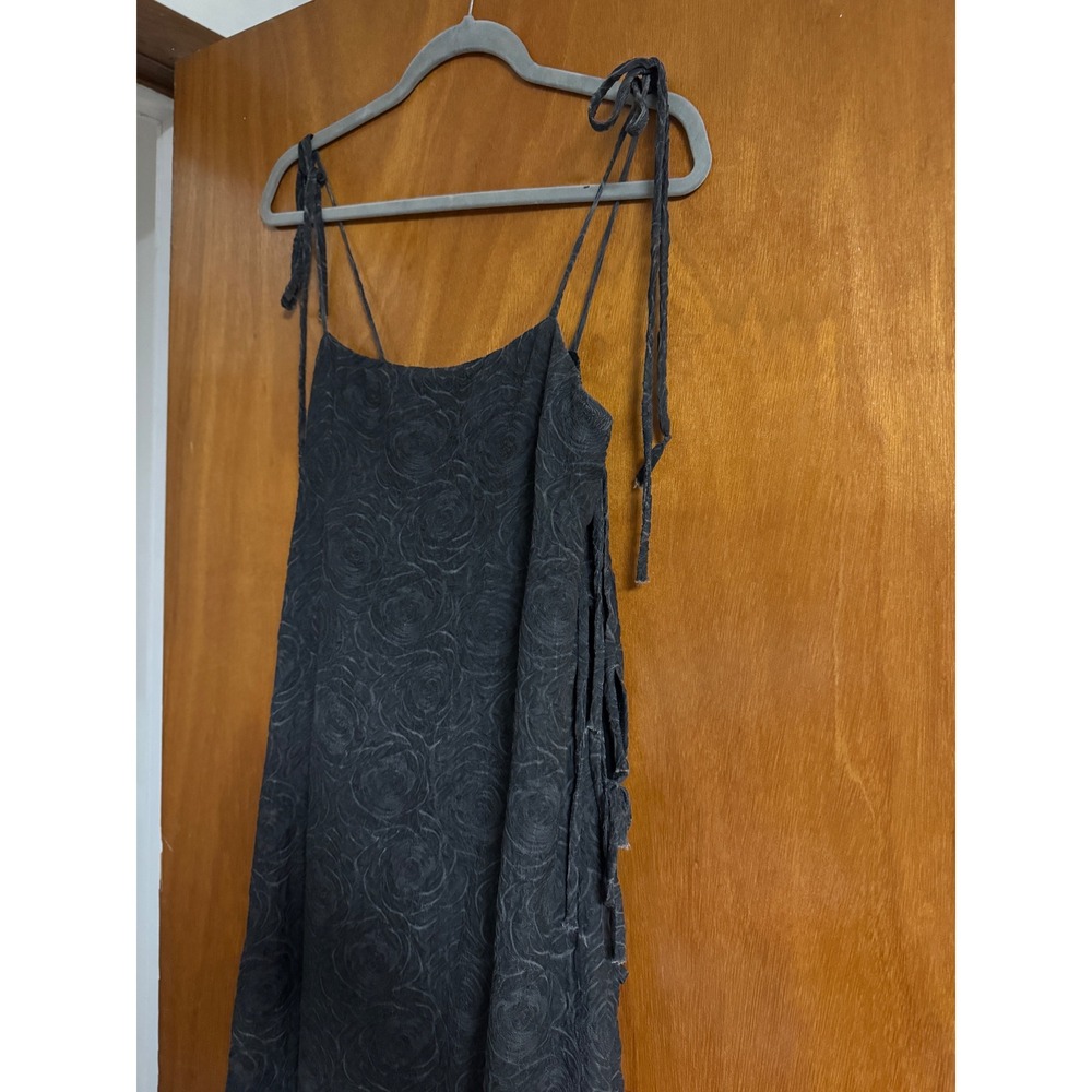 Lisa Says Gah Mar Tie Midi Dress Black Rose Jacquard Side Tie Spaghetti Strap S - Picture 4 of 10